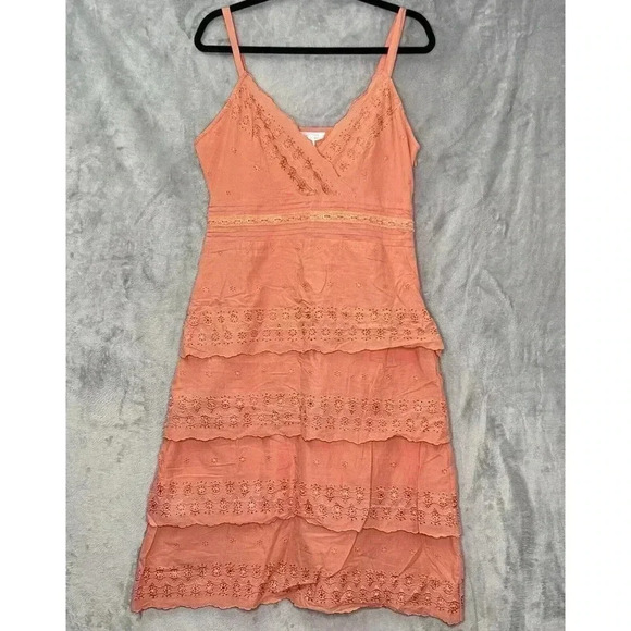 Papillon Los Angeles Embroidered Eyelet Layered Dress Romantic Cotton Sz Small - Picture 2 of 16